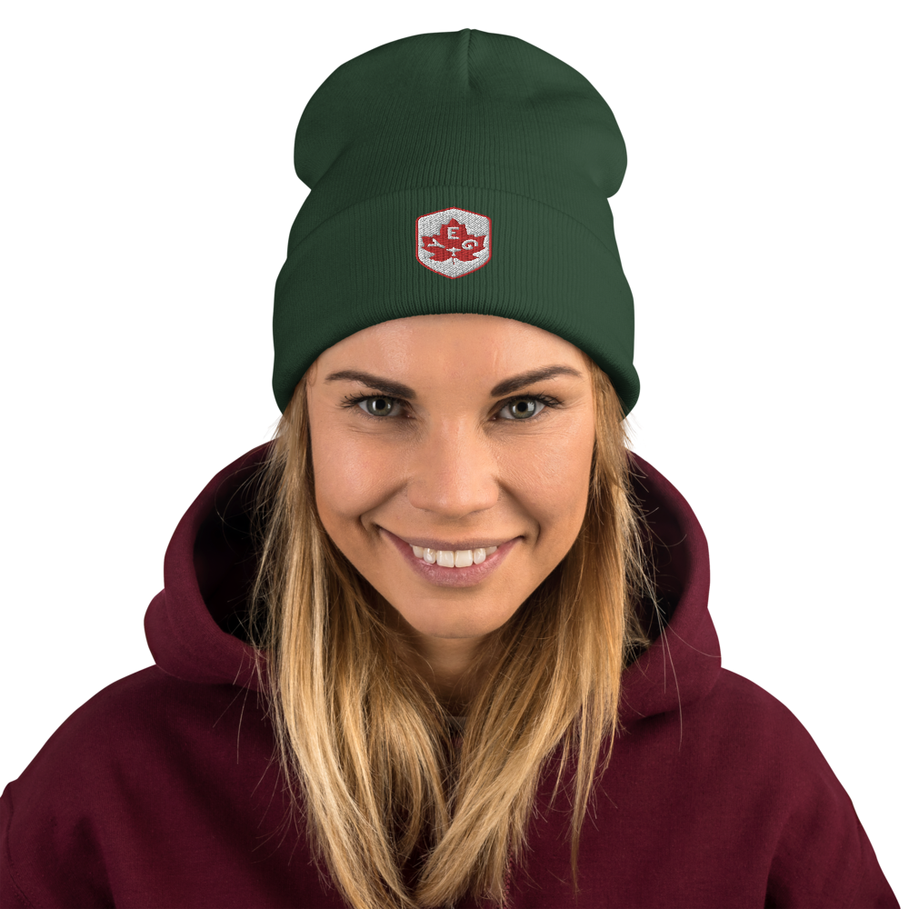 Maple Leaf Cuffed Beanie - Red/White • YEG Edmonton • YHM Designs - Image 03