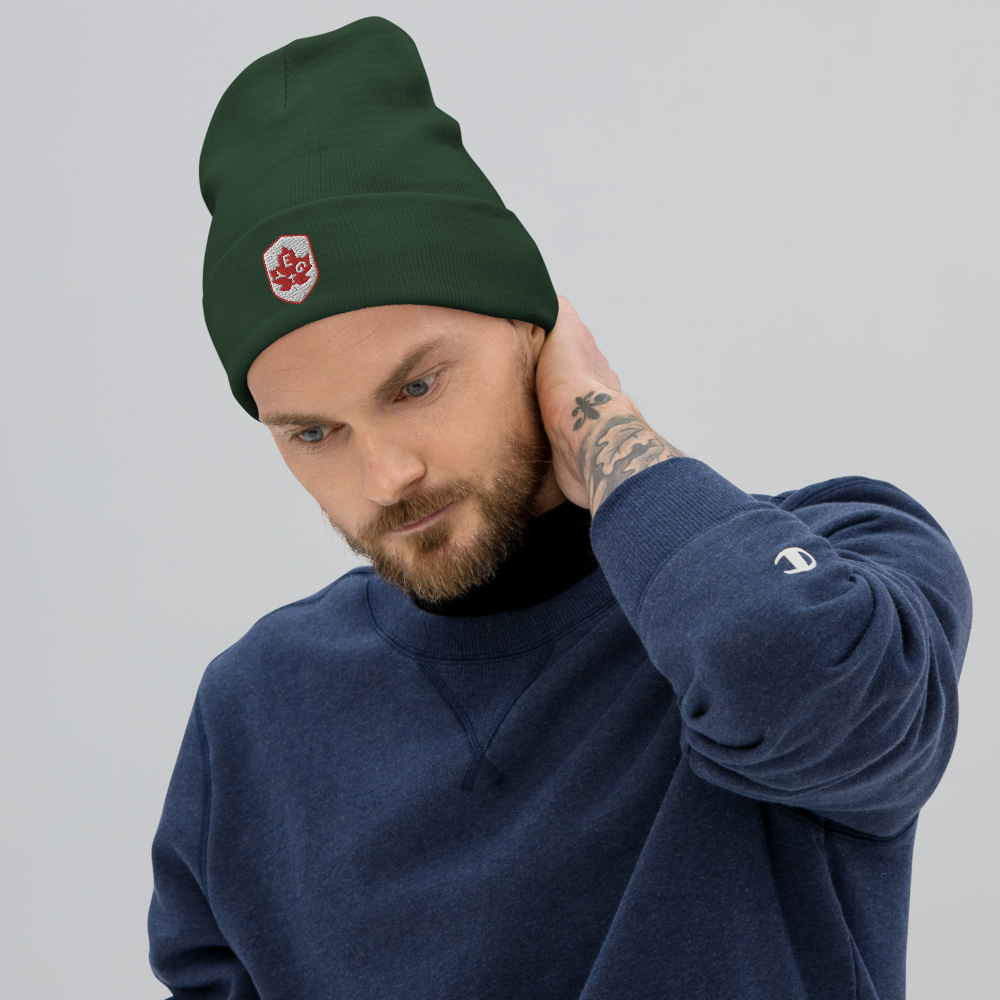 Maple Leaf Cuffed Beanie - Red/White • YEG Edmonton • YHM Designs - Image 04