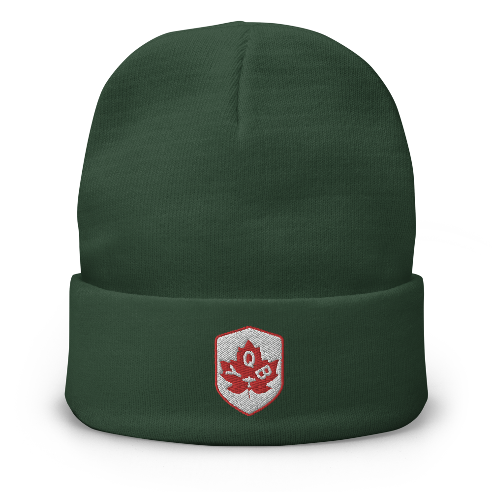 Maple Leaf Cuffed Beanie - Red/White • YQB Quebec City • YHM Designs - Image 01
