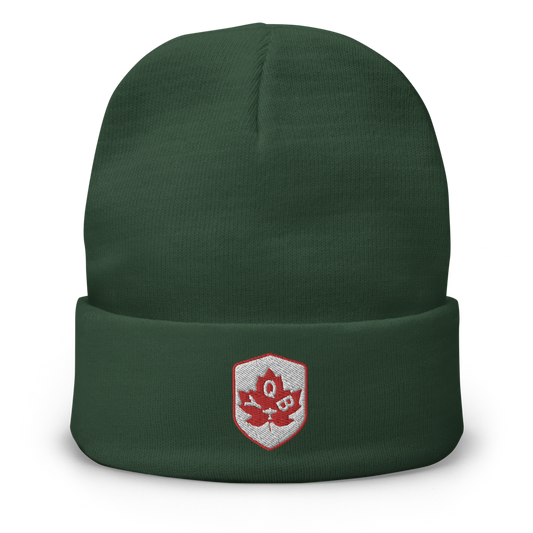 Maple Leaf Cuffed Beanie - Red/White • YQB Quebec City • YHM Designs - Image 01