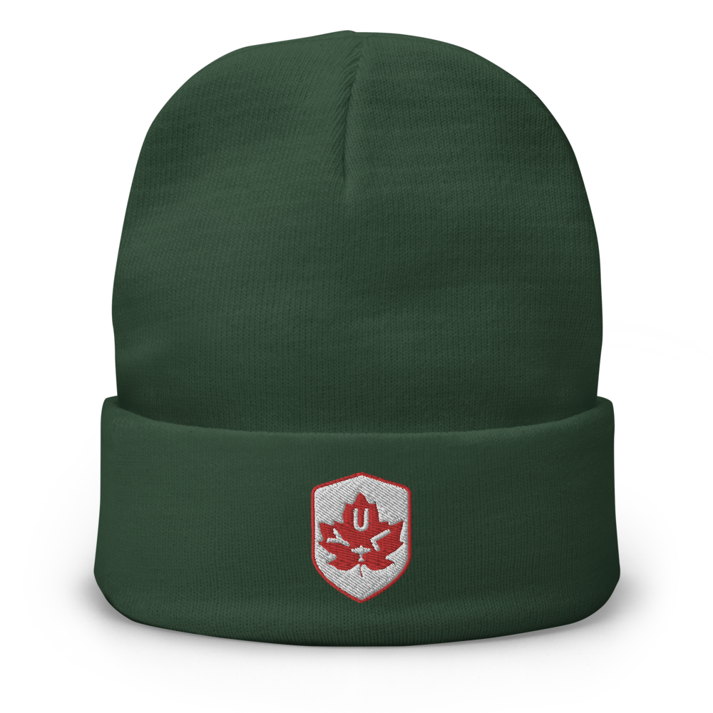 Maple Leaf Cuffed Beanie - Red/White • YUL Montreal • YHM Designs - Image 01