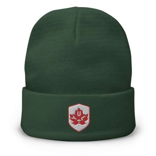 Maple Leaf Cuffed Beanie - Red/White • YUL Montreal • YHM Designs - Image 01