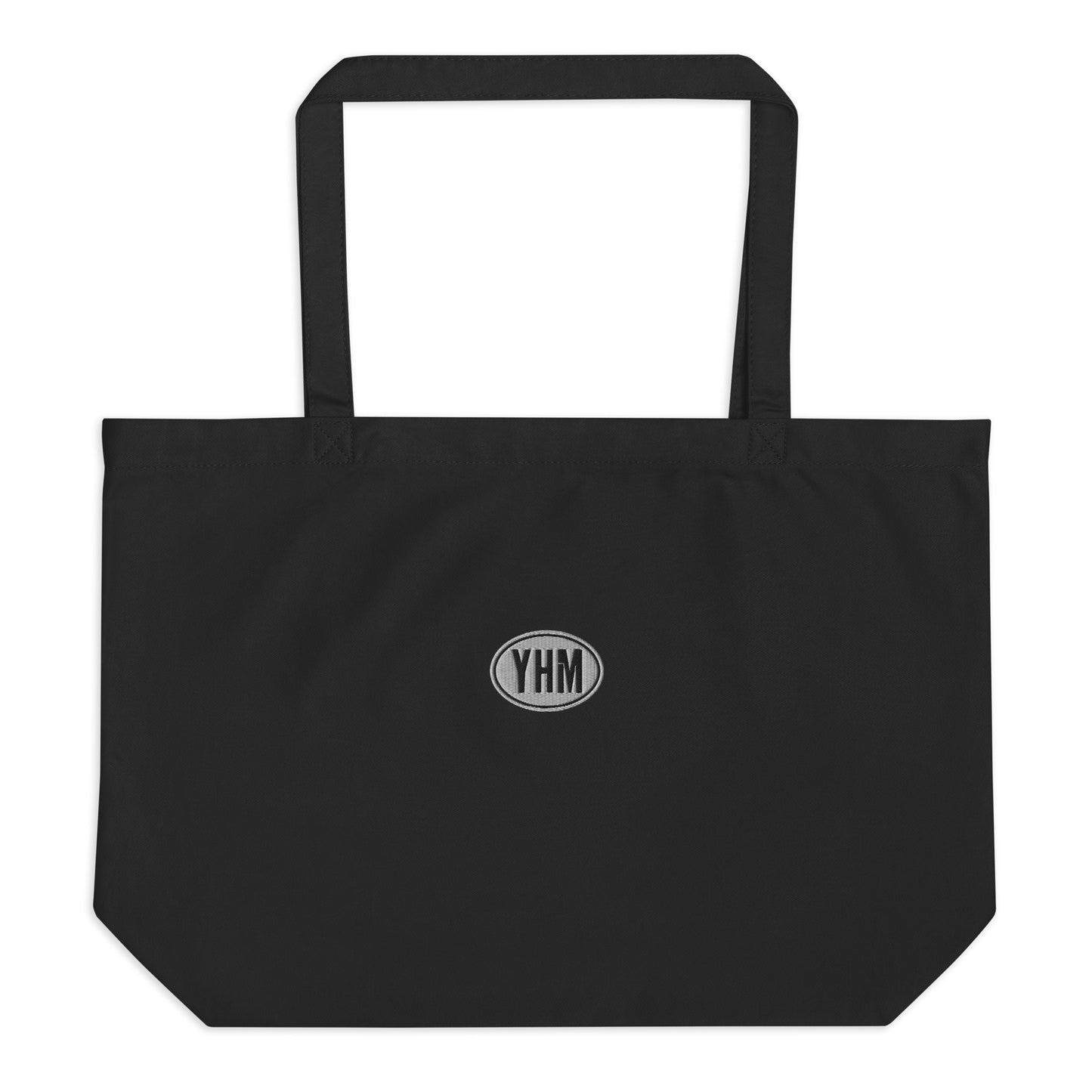 Oval Car Sticker Large Eco Tote Bag • Black and White Embroidery