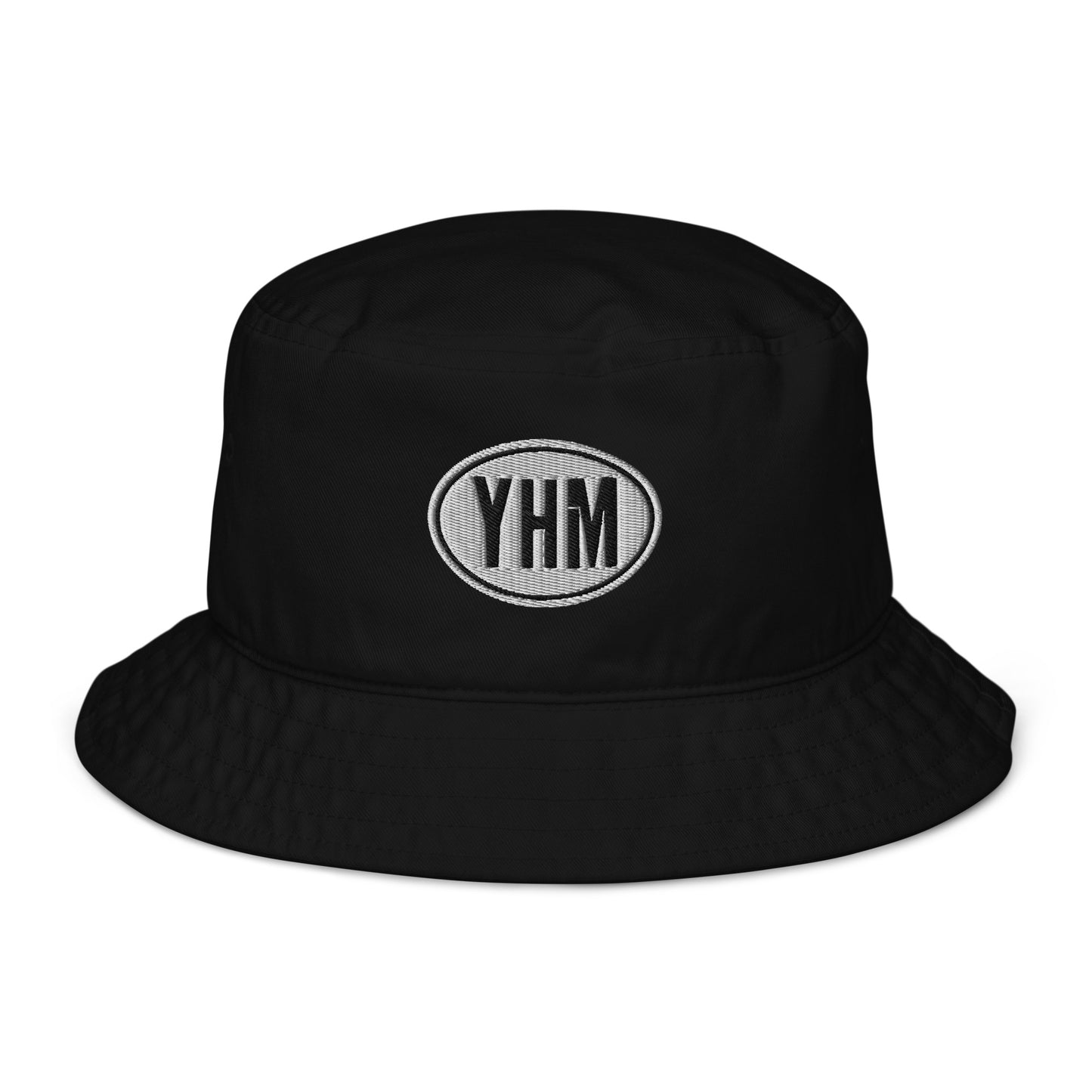 Oval Car Sticker Organic Bucket Hat • Black and White Embroidery