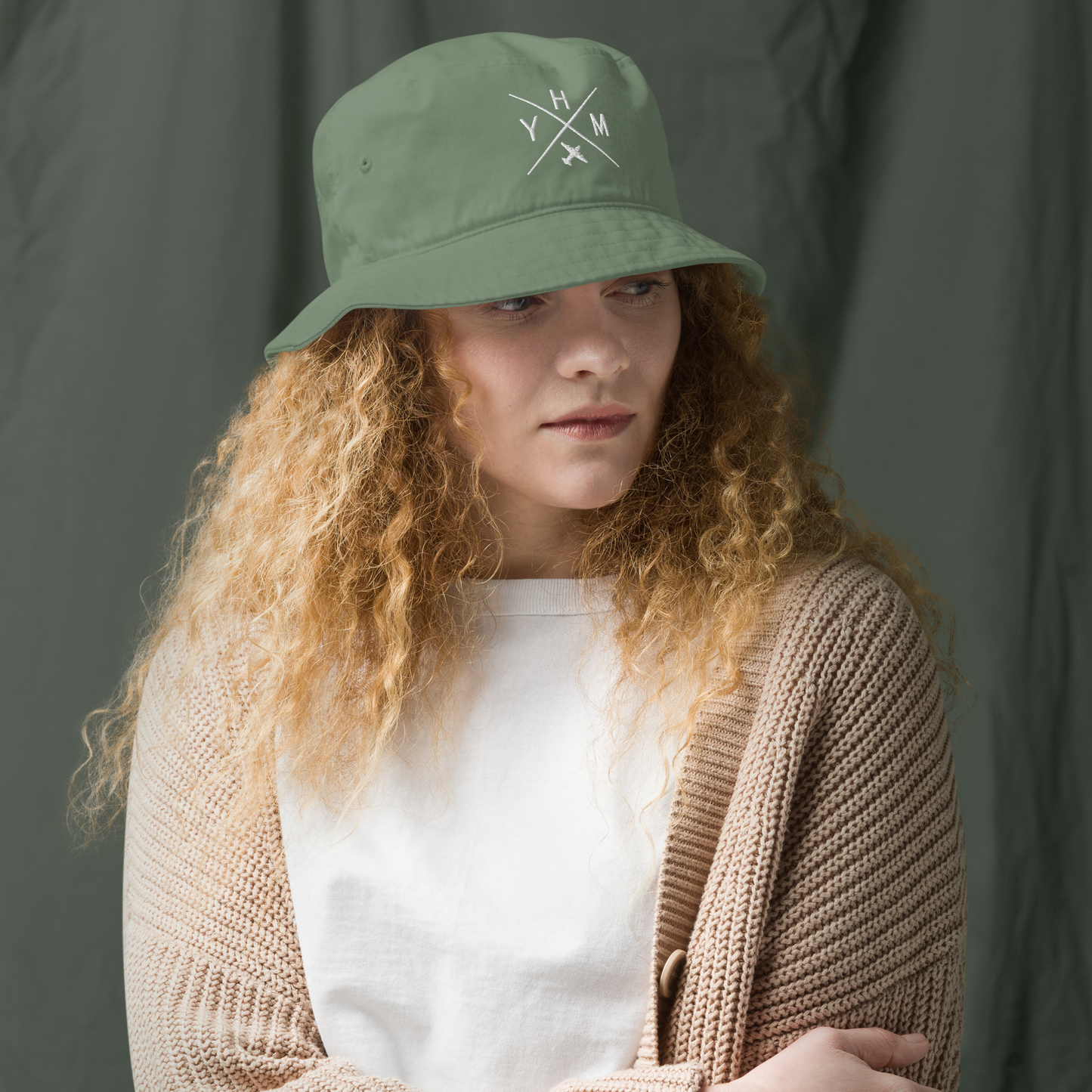 Crossed-X Organic Bucket Hat • White Embroidery