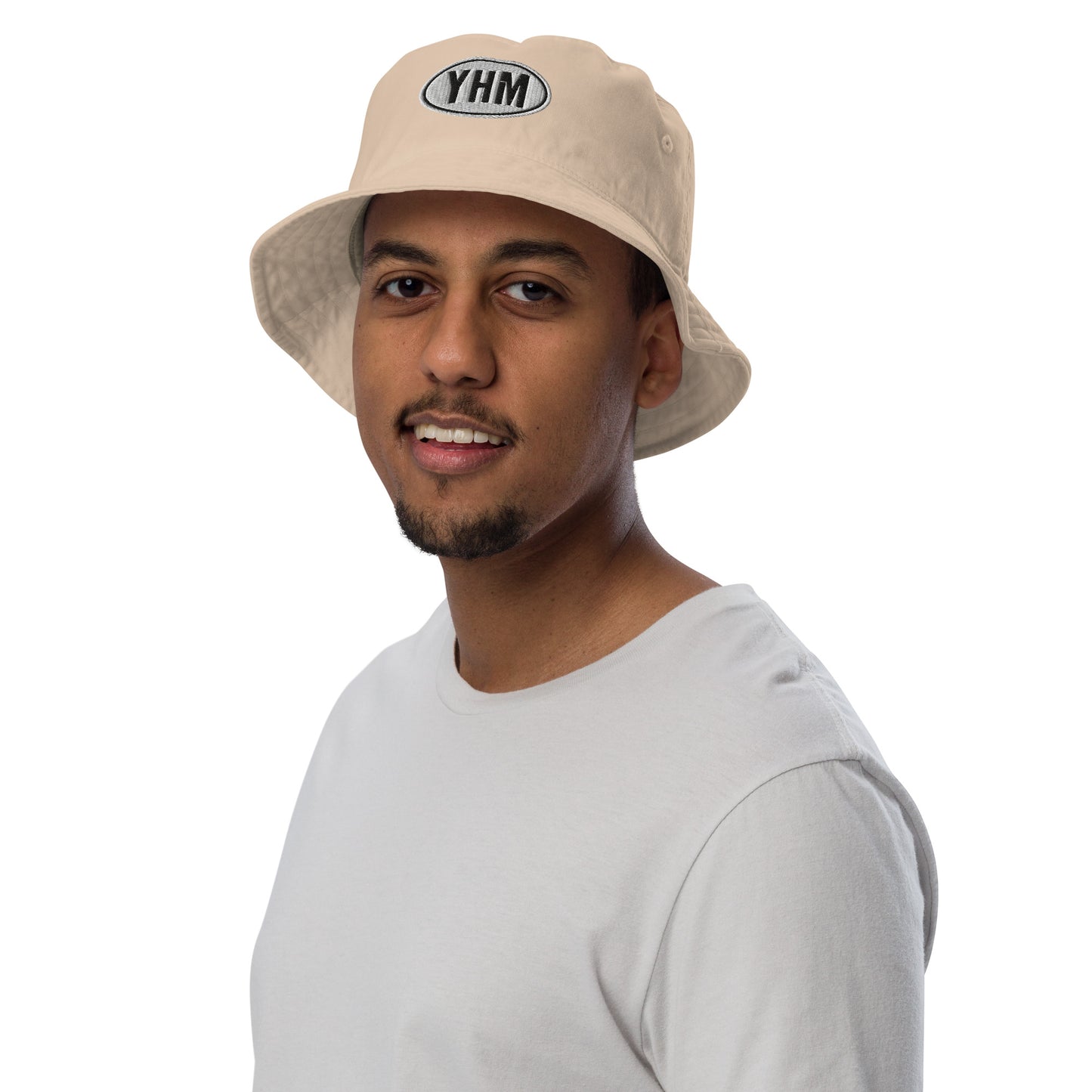 Oval Car Sticker Organic Bucket Hat • Black and White Embroidery
