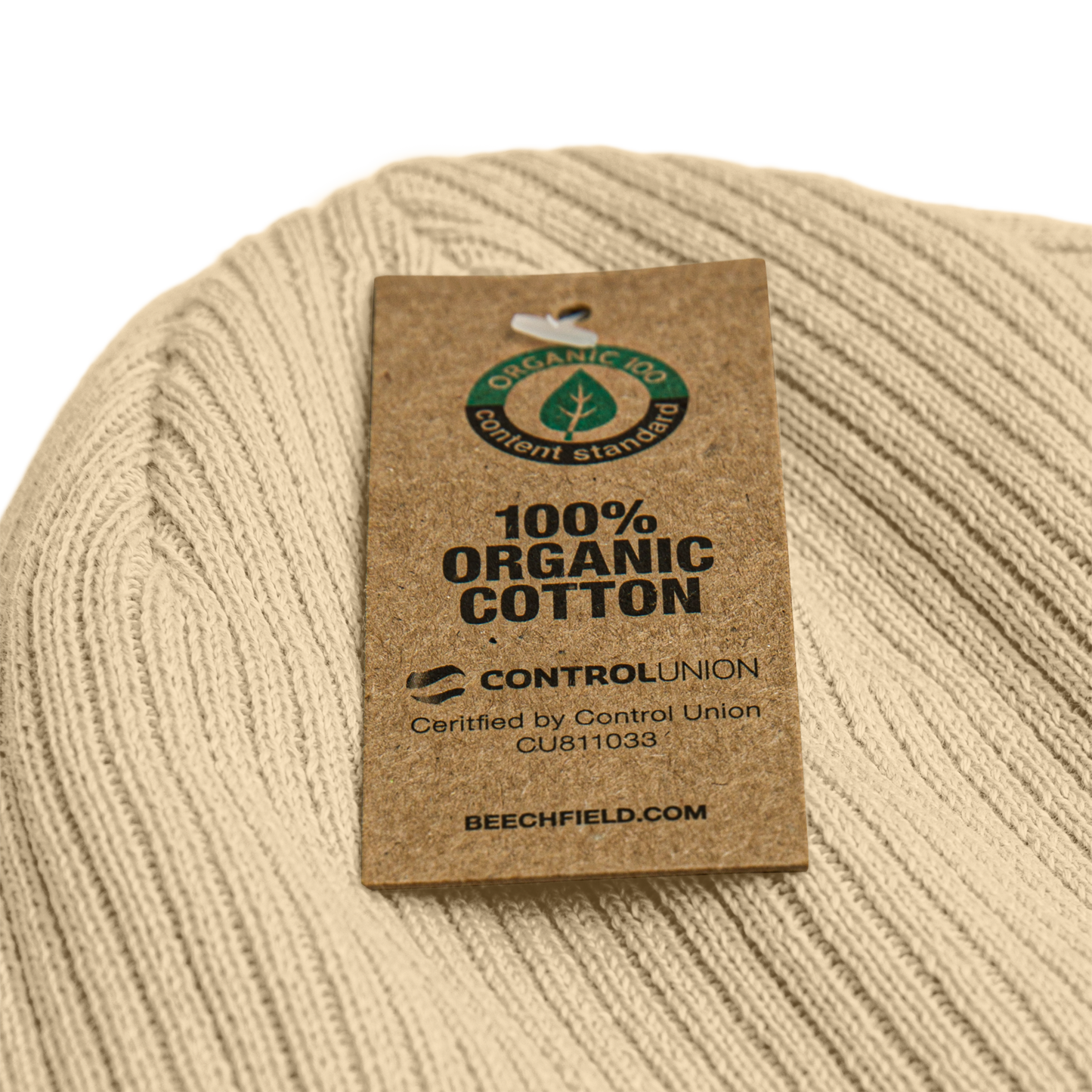 Crossed-X Organic Ribbed Beanie • White Embroidery