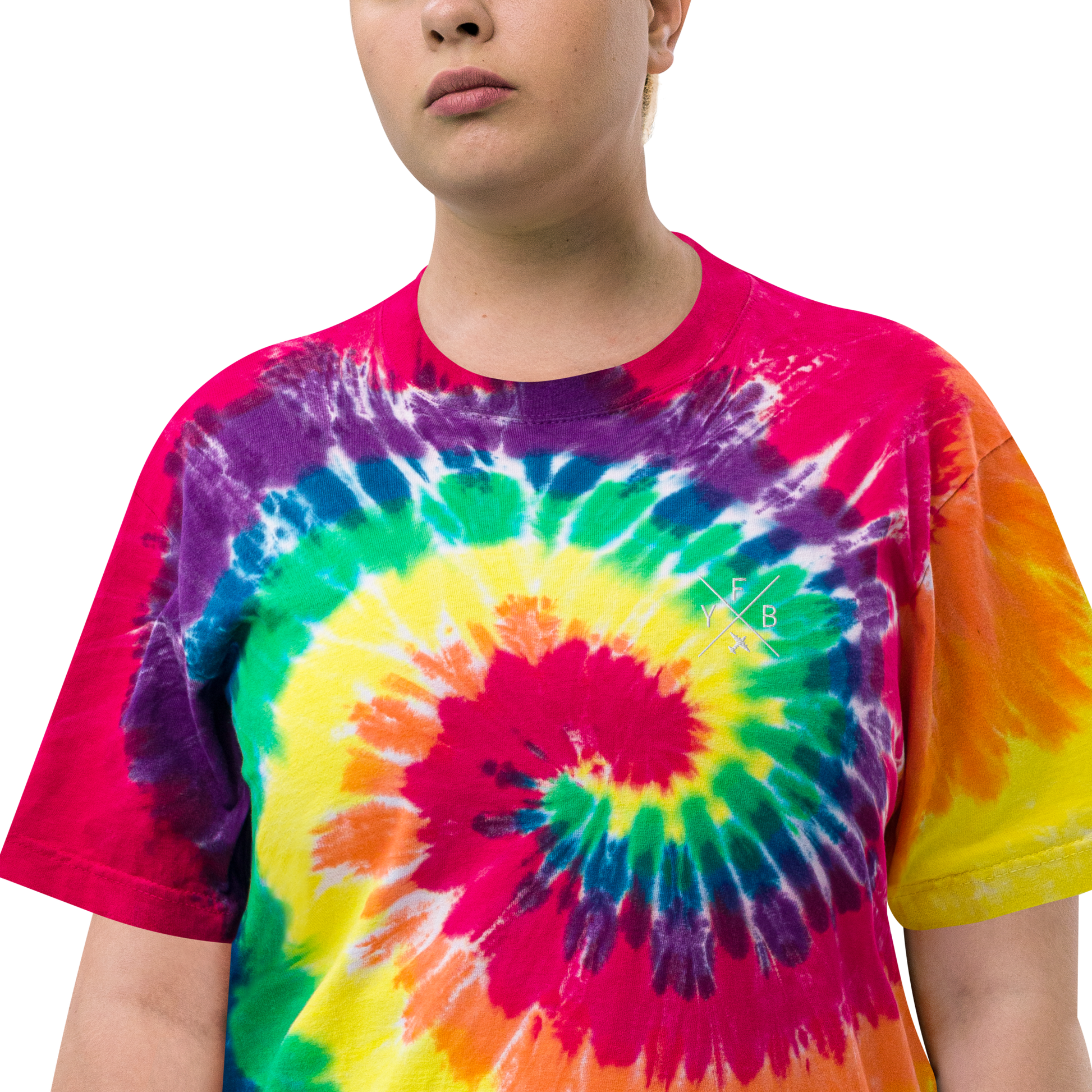 YHM Designs - YFB Iqaluit Oversized Tie-Dye T-Shirt - Crossed-X Design with Airport Code and Vintage Propliner - White Embroidery - Image 15