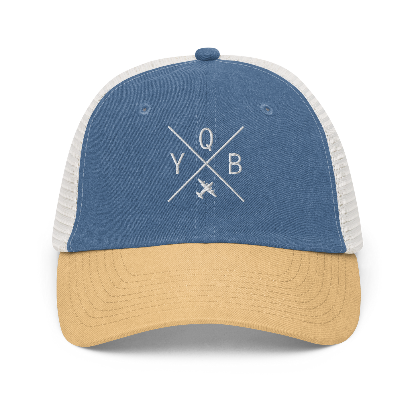 Crossed-X Pigment-Dyed Trucker Cap • YQB Quebec City • YHM Designs - Image 01