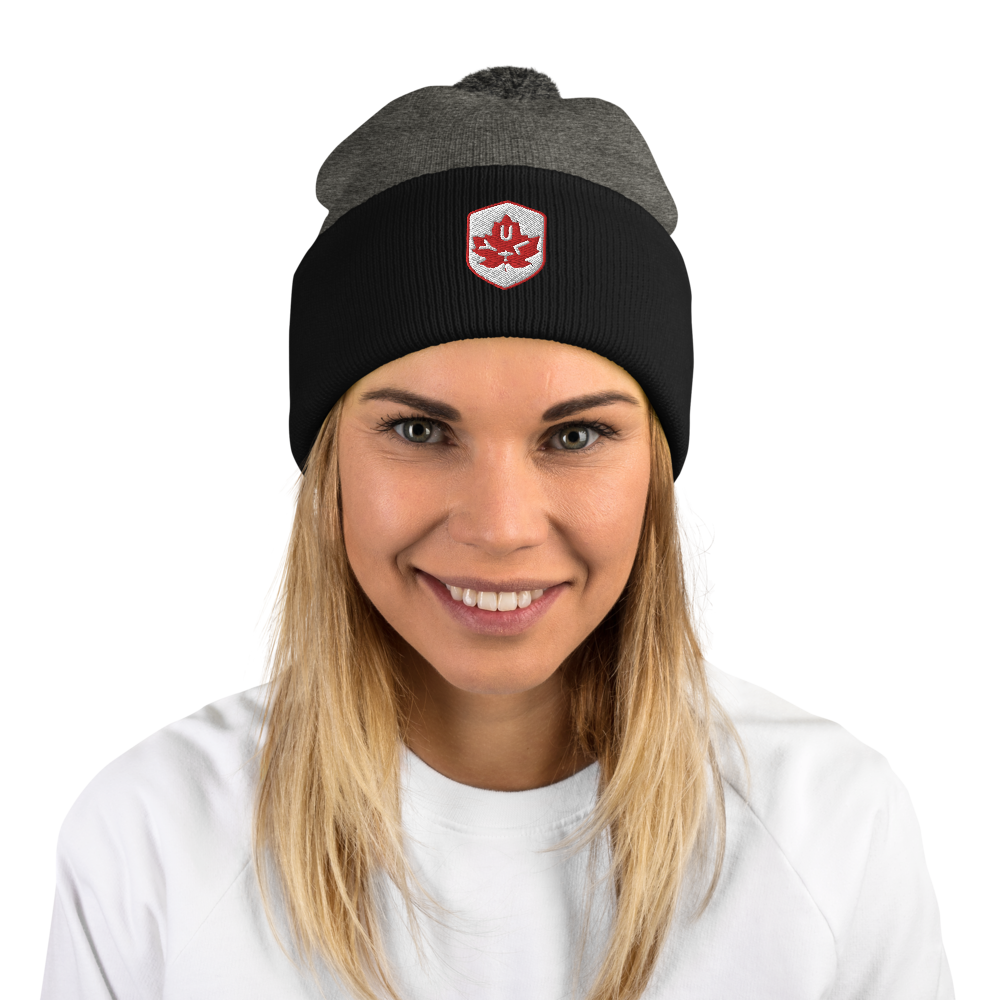 Maple Leaf Pom-Pom Beanie - Red/White • YUL Montreal • YHM Designs - Image 04