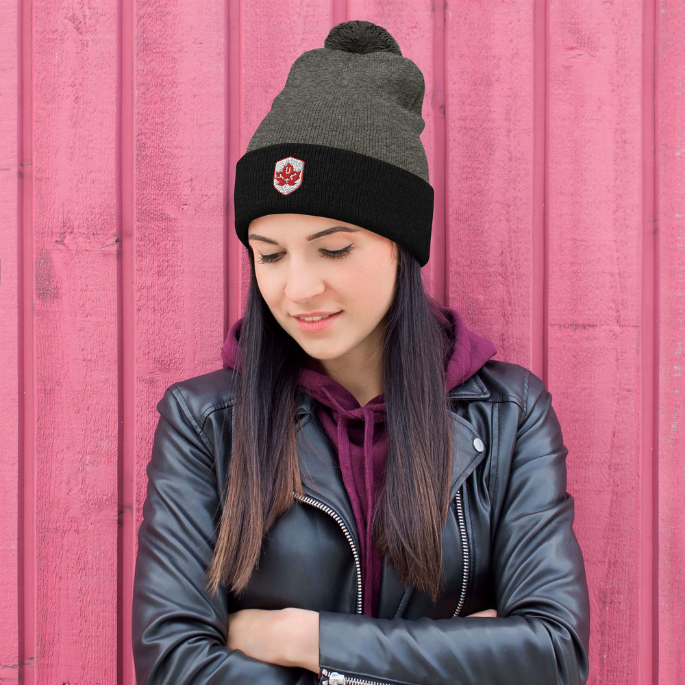 Maple Leaf Pom-Pom Beanie - Red/White • YUL Montreal • YHM Designs - Image 05