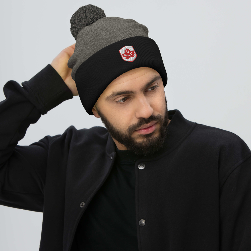 Maple Leaf Pom-Pom Beanie - Red/White • YUL Montreal • YHM Designs - Image 06