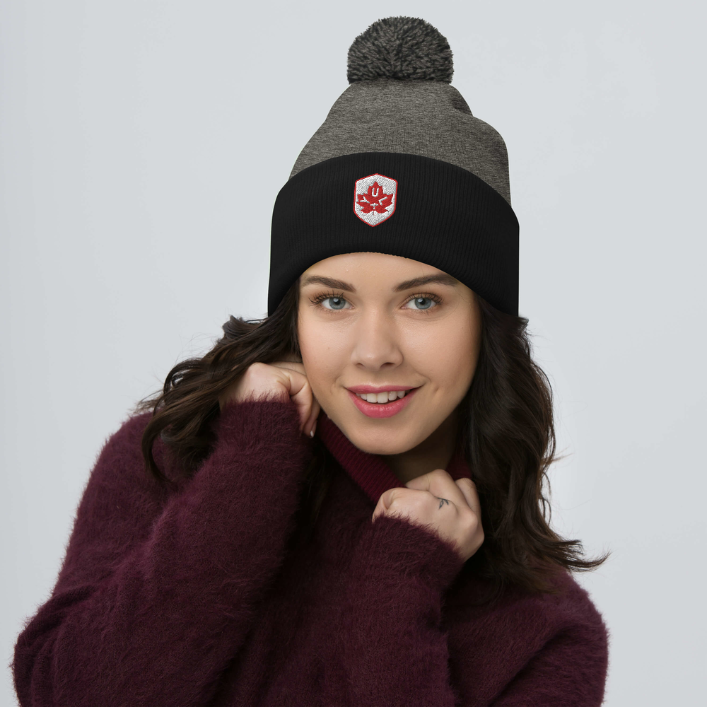 Maple Leaf Pom-Pom Beanie - Red/White • YUL Montreal • YHM Designs - Image 07