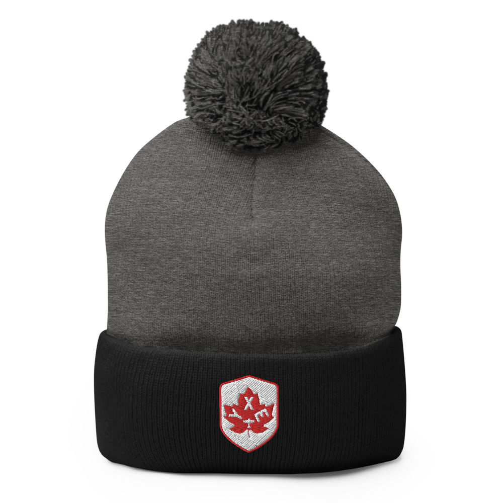 Maple Leaf Pom-Pom Beanie - Red/White • YXE Saskatoon • YHM Designs - Image 01