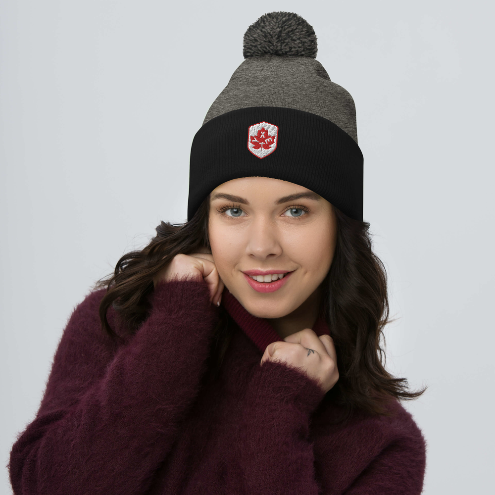 Maple Leaf Pom-Pom Beanie - Red/White • YXE Saskatoon • YHM Designs - Image 07