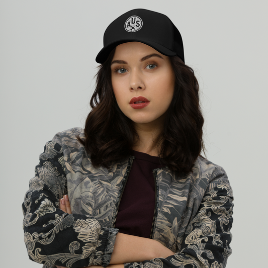Roundel Trucker Hat - Black & White • AUS Austin • YHM Designs - Image 02