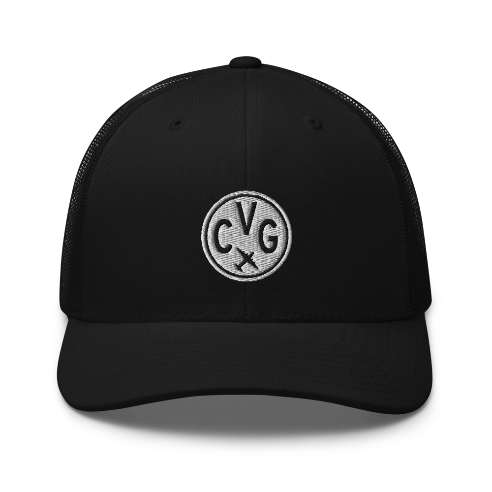 Roundel Trucker Hat - Black & White • CVG Cincinnati • YHM Designs - Image 06