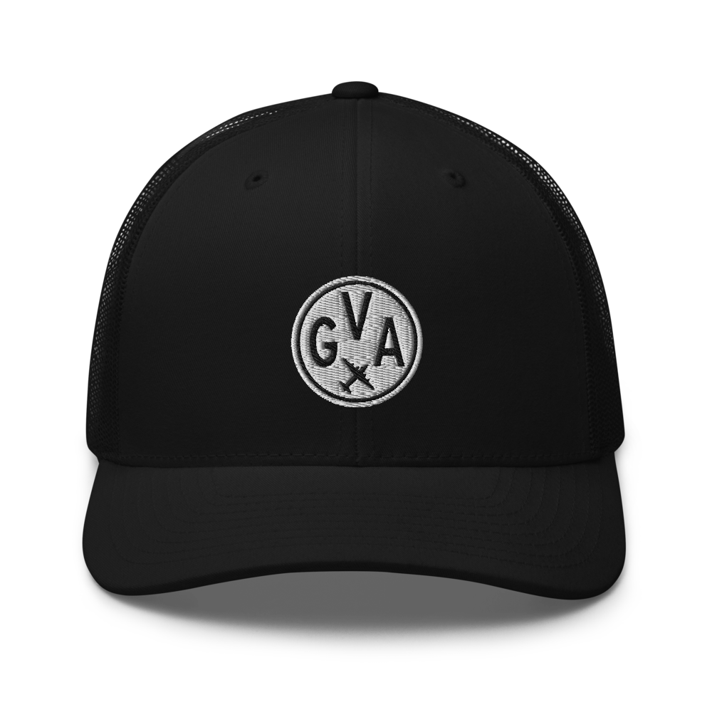 Roundel Trucker Hat - Black & White • GVA Geneva • YHM Designs - Image 04