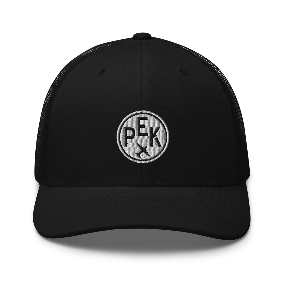 Roundel Trucker Hat - Black & White • PEK Beijing • YHM Designs - Image 04