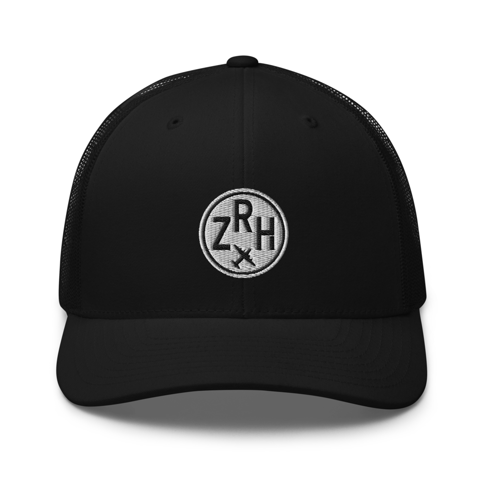 Roundel Trucker Hat - Black & White • ZRH Zurich • YHM Designs - Image 04