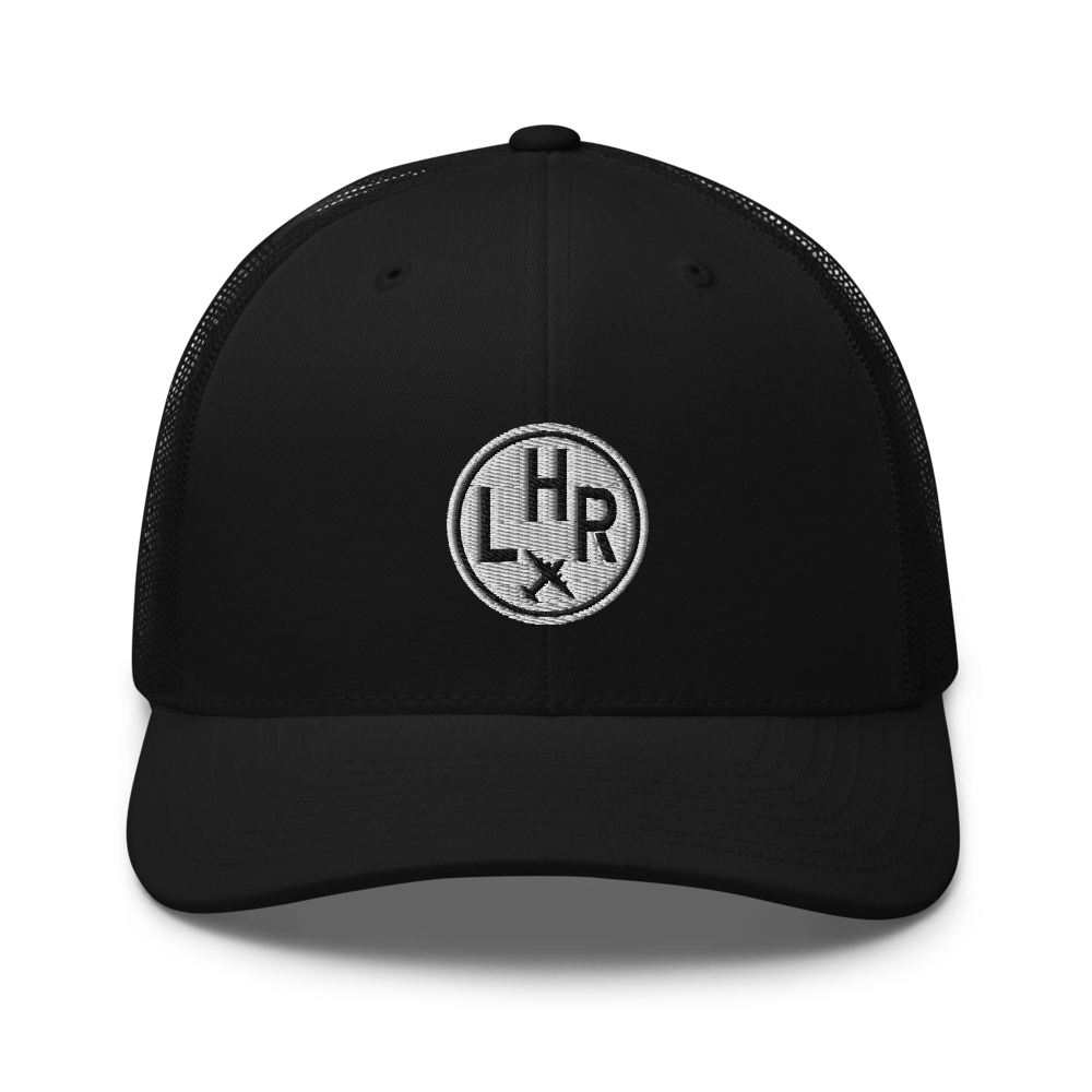 Roundel Trucker Hat - Black & White • LHR London • YHM Designs - Image 04