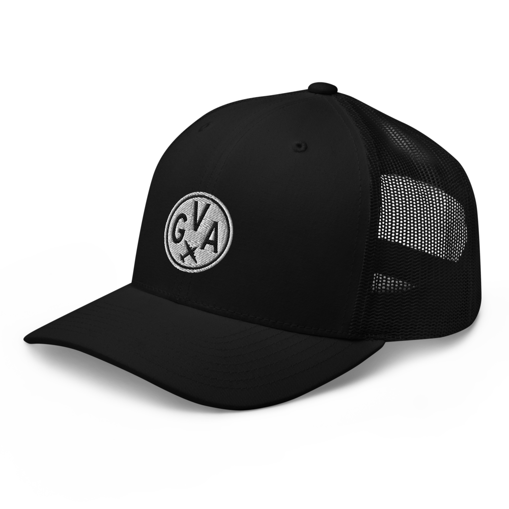 Roundel Trucker Hat - Black & White • GVA Geneva • YHM Designs - Image 06