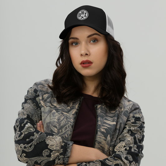 Roundel Trucker Hat - Black & White • BWI Baltimore • YHM Designs - Image 02