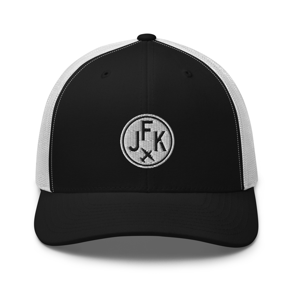 Roundel Trucker Hat - Black & White • JFK New York City • YHM Designs - Image 04