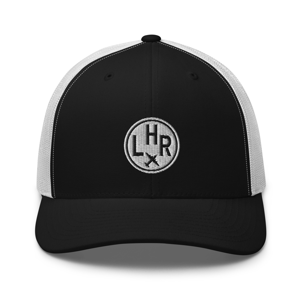 Roundel Trucker Hat - Black & White • LHR London • YHM Designs - Image 07