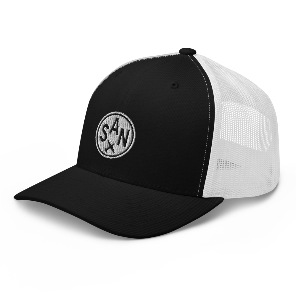 Roundel Trucker Hat - Black & White • SAN San Diego • YHM Designs - Image 01