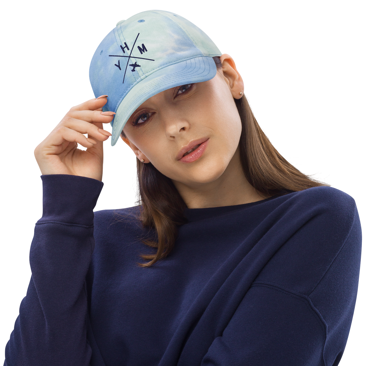 Crossed-X Tie-Dye Baseball Cap • Navy Blue Embroidery
