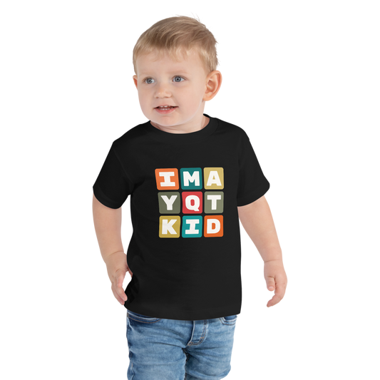 YHM Designs - YQT Thunder Bay Airport Code Toddler T-Shirt - Colourful Blocks Design - Image 01