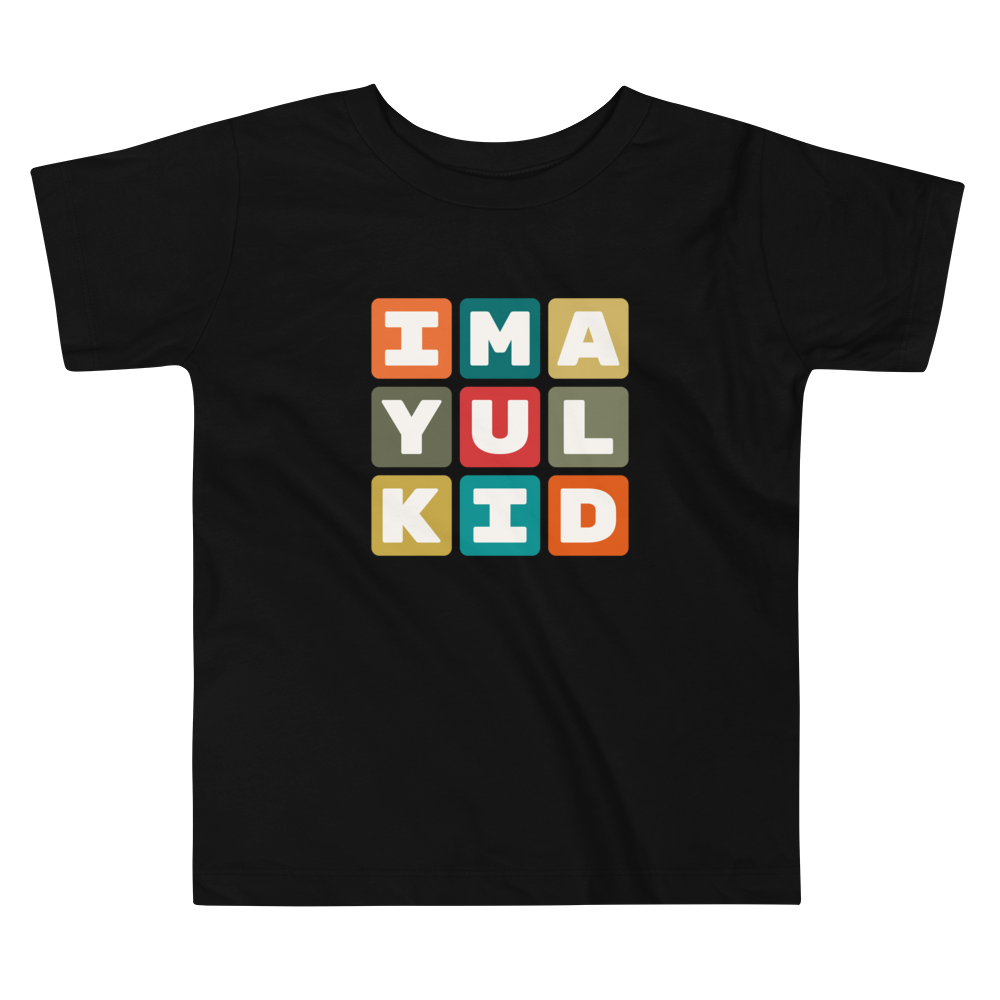 YHM Designs - YUL Montreal Airport Code Toddler T-Shirt - Colourful Blocks Design - Image 02