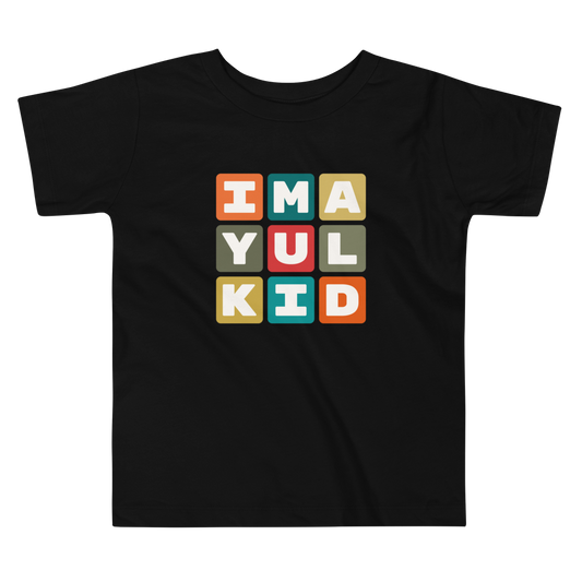 YHM Designs - YUL Montreal Airport Code Toddler T-Shirt - Colourful Blocks Design - Image 02