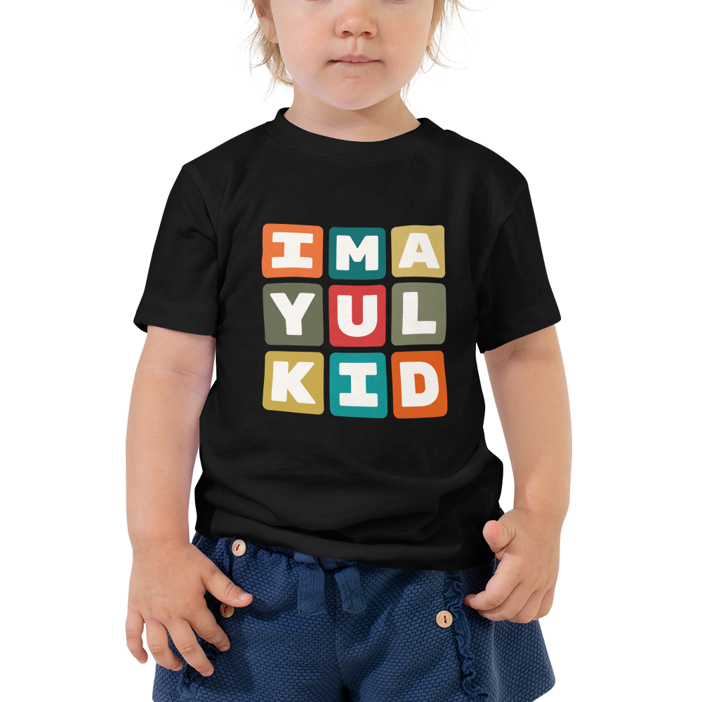 YHM Designs - YUL Montreal Airport Code Toddler T-Shirt - Colourful Blocks Design - Image 03