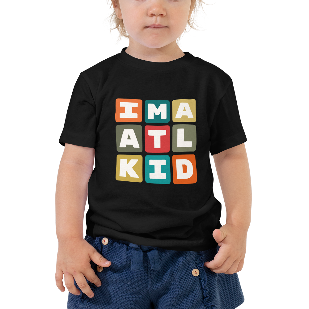 YHM Designs - ATL Atlanta Airport Code Toddler T-Shirt - Colourful Blocks Design - Image 03