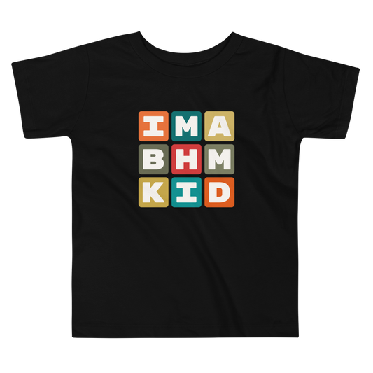 YHM Designs - BHM Birmingham Airport Code Toddler T-Shirt - Colourful Blocks Design - Image 02