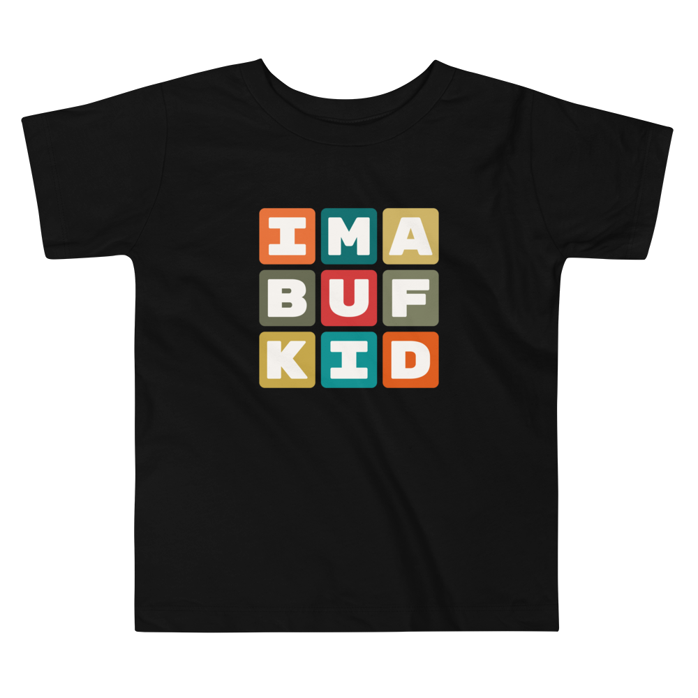YHM Designs - BUF Buffalo Airport Code Toddler T-Shirt - Colourful Blocks Design - Image 02