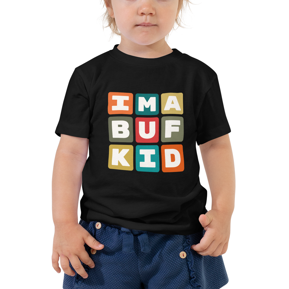 YHM Designs - BUF Buffalo Airport Code Toddler T-Shirt - Colourful Blocks Design - Image 03