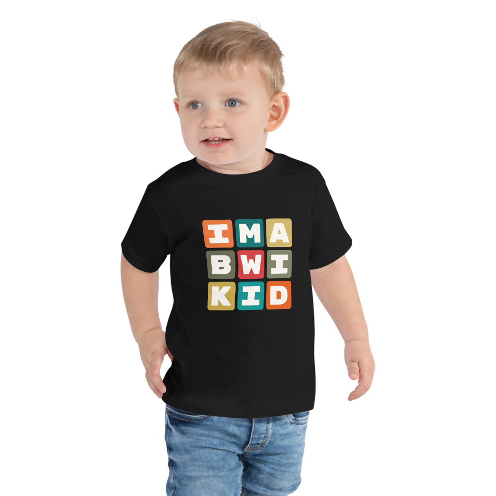 YHM Designs - BWI Baltimore-Washington Airport Code Toddler T-Shirt - Colourful Blocks Design - Image 01