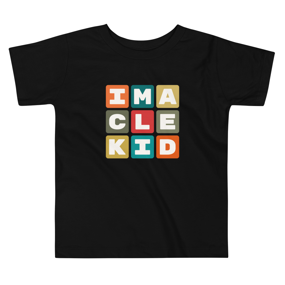 YHM Designs - CLE Cleveland Airport Code Toddler T-Shirt - Colourful Blocks Design - Image 02