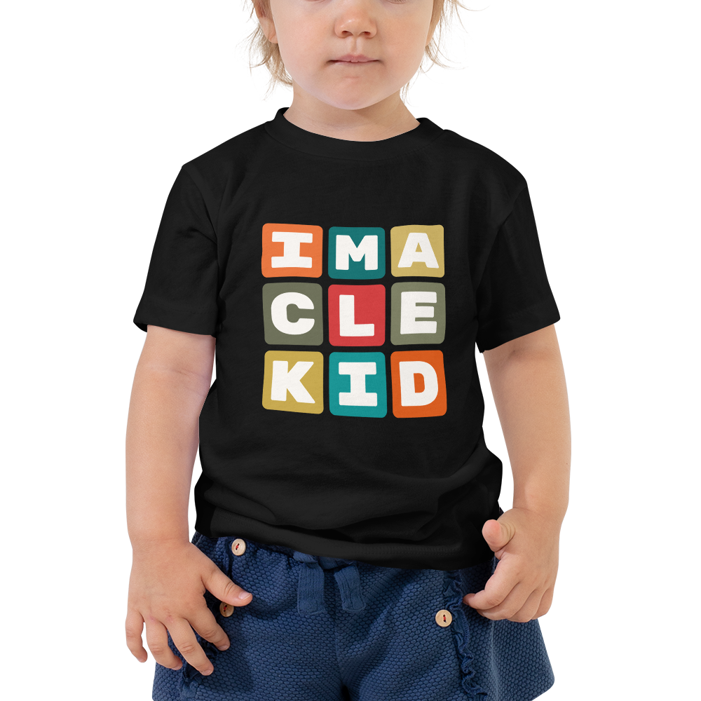 YHM Designs - CLE Cleveland Airport Code Toddler T-Shirt - Colourful Blocks Design - Image 03