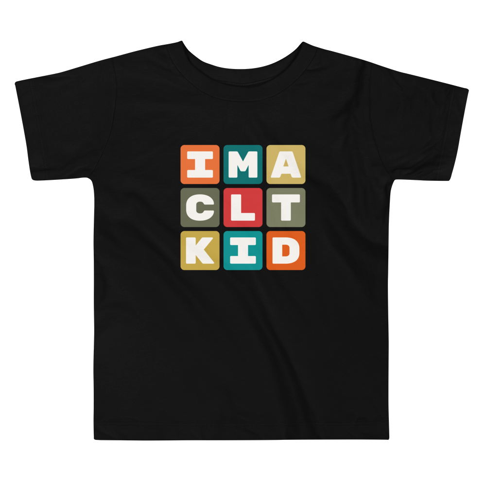 YHM Designs - CLT Charlotte Airport Code Toddler T-Shirt - Colourful Blocks Design - Image 02