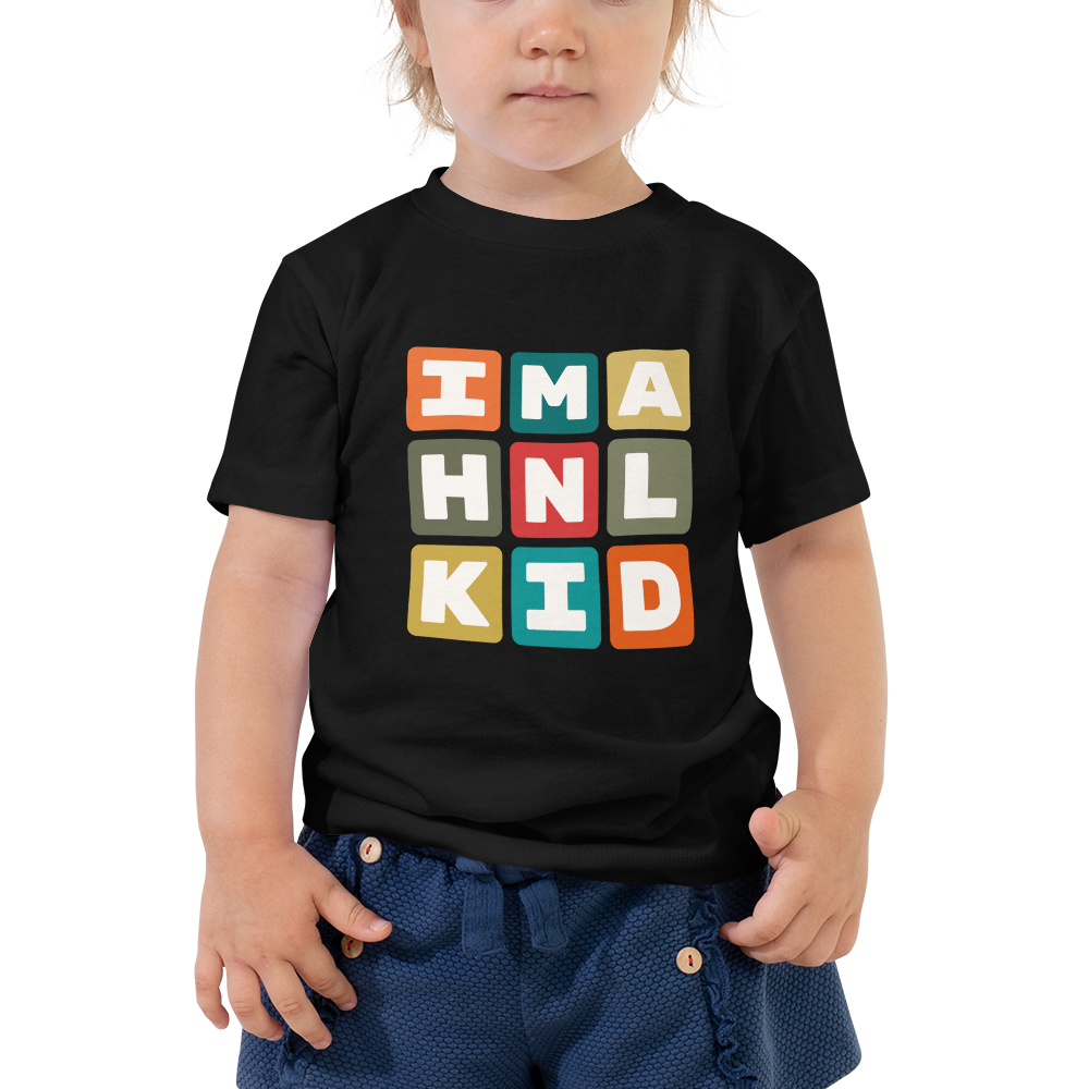 YHM Designs - HNL Honolulu Airport Code Toddler T-Shirt - Colourful Blocks Design - Image 03
