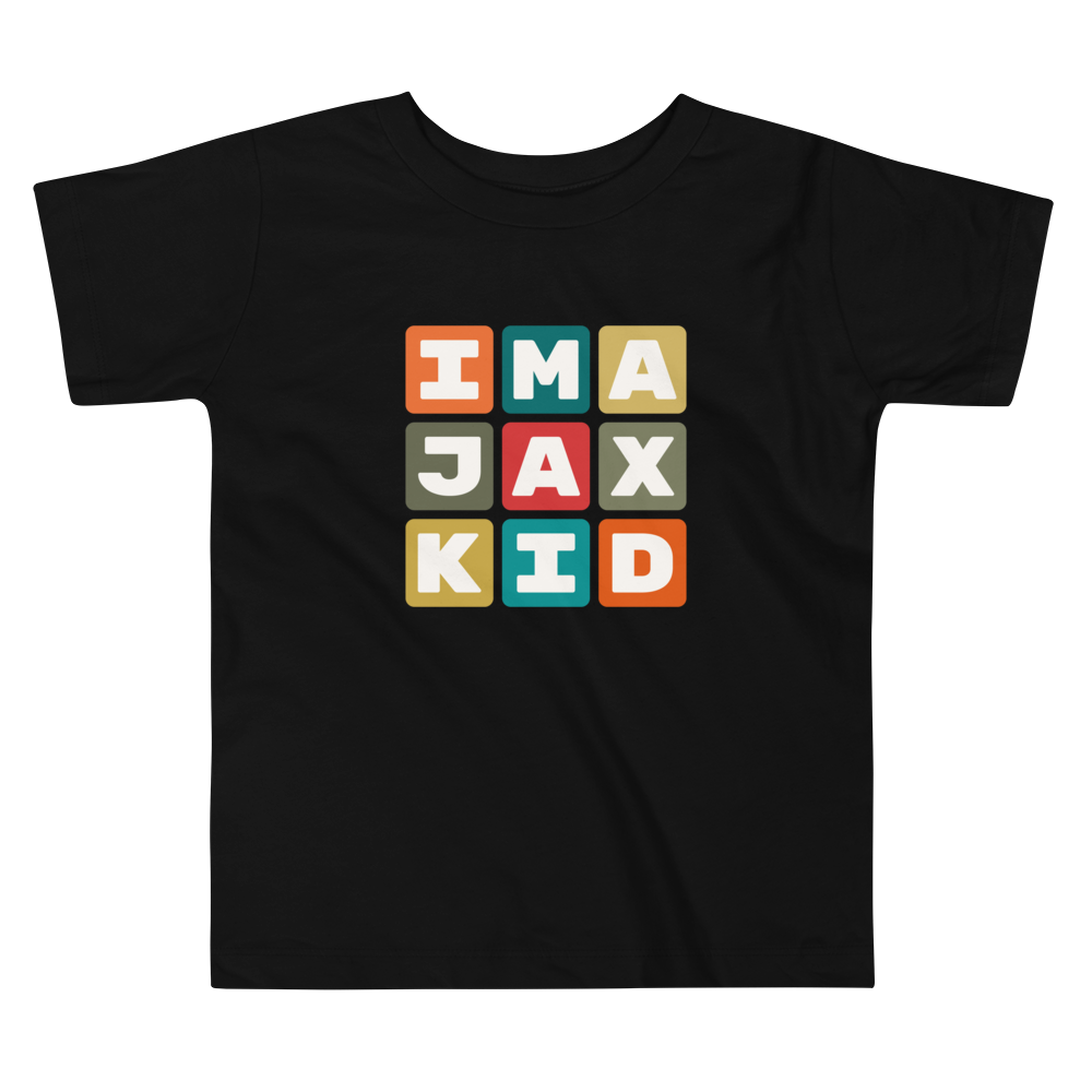 YHM Designs - JAX Jacksonville Airport Code Toddler T-Shirt - Colourful Blocks Design - Image 02