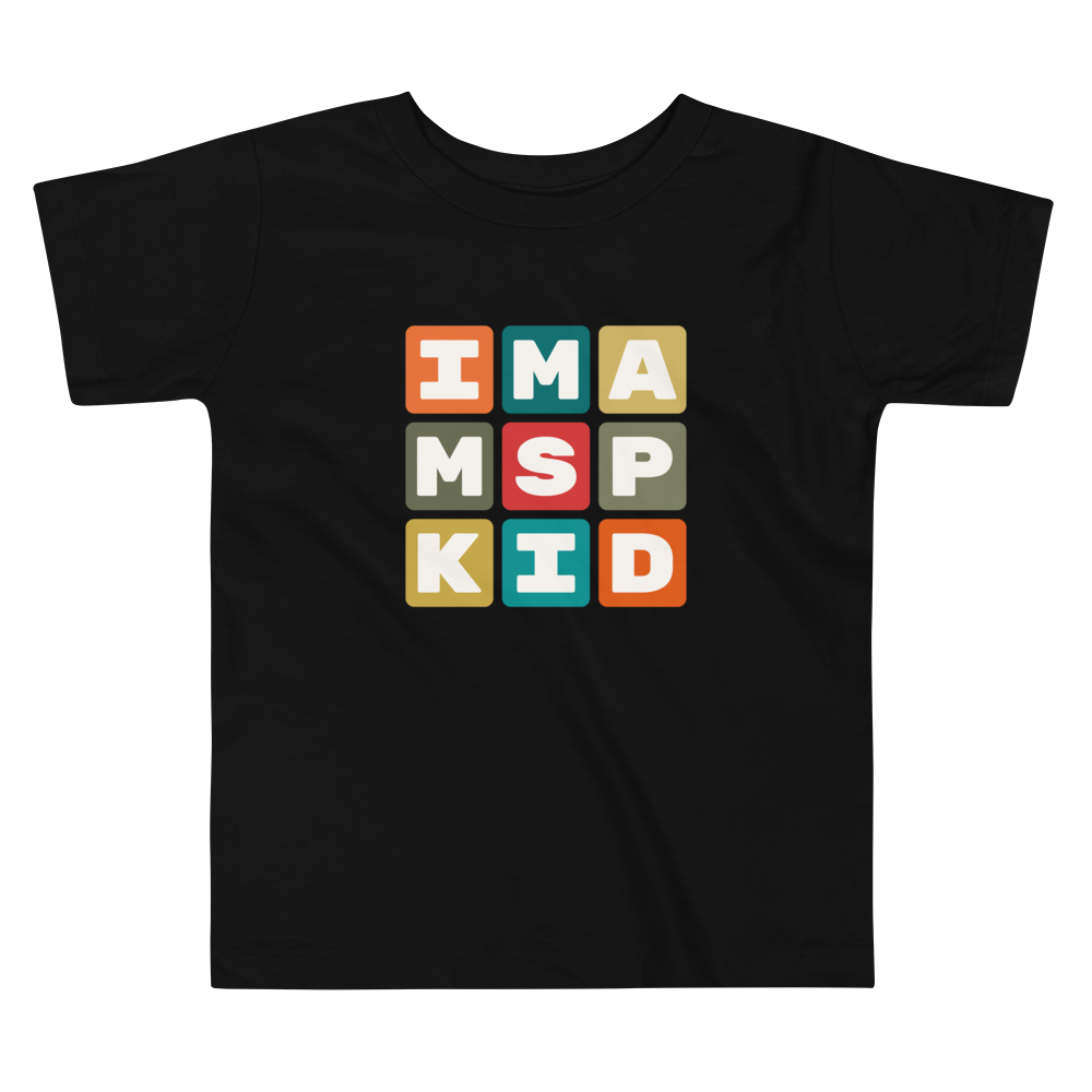 YHM Designs - MSP Minneapolis-St. Paul Airport Code Toddler T-Shirt - Colourful Blocks Design - Image 02