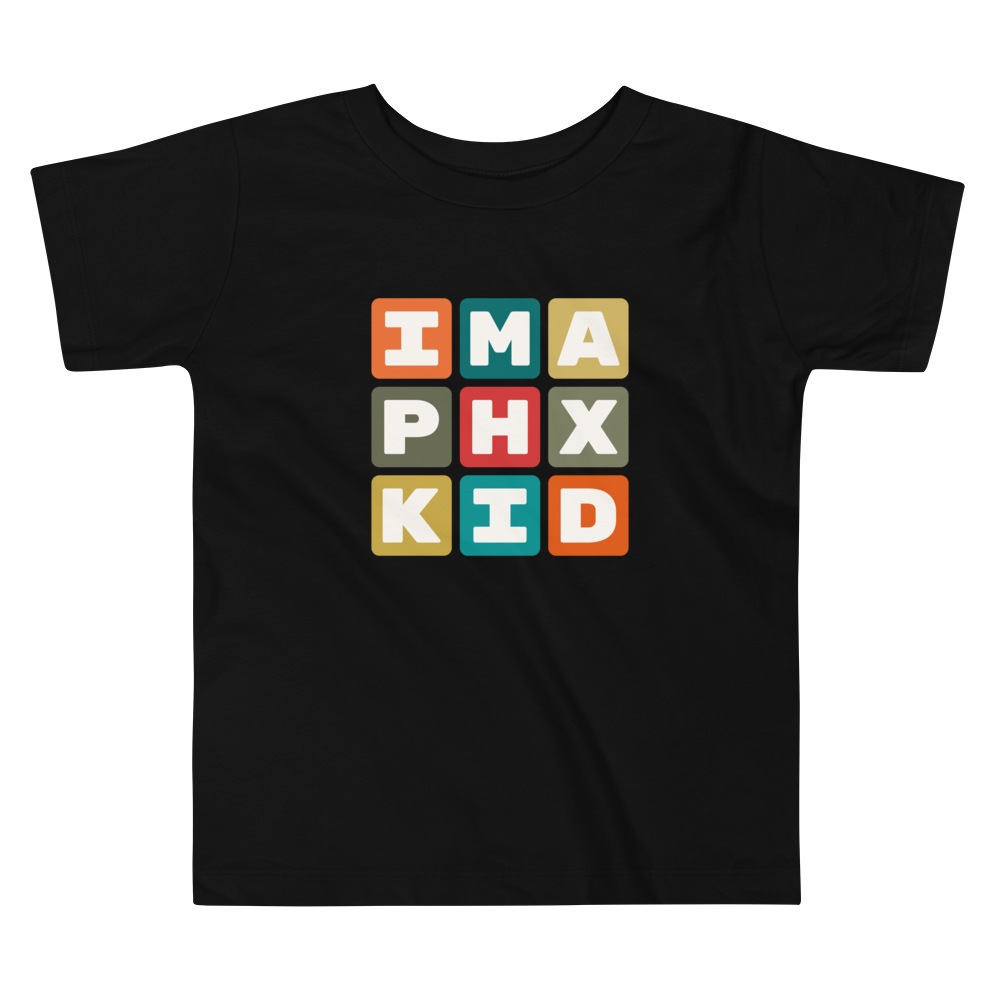 YHM Designs - PHX Phoenix Airport Code Toddler T-Shirt - Colourful Blocks Design - Image 02