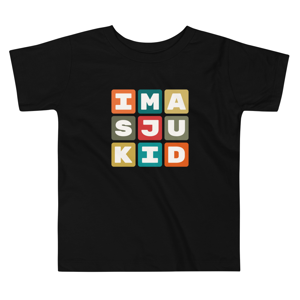 YHM Designs - SJU San Juan Airport Code Toddler T-Shirt - Colourful Blocks Design - Image 02