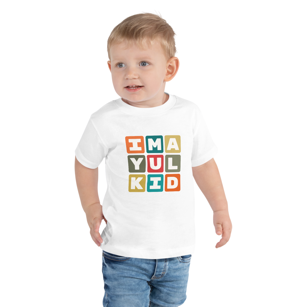 YHM Designs - YUL Montreal Airport Code Toddler T-Shirt - Colourful Blocks Design - Image 04