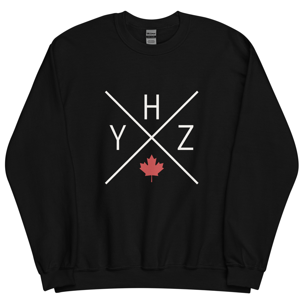 YHM Designs - YHZ Halifax Airport Code Unisex Sweatshirt - Crossed-X Design with Red Canadian Maple Leaf - Image 06